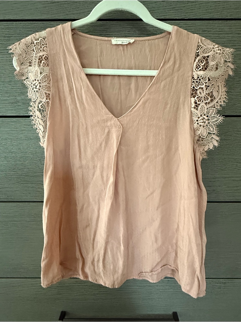 Lovestitch Blush Pink Lace Sleeve V‑Neck Top